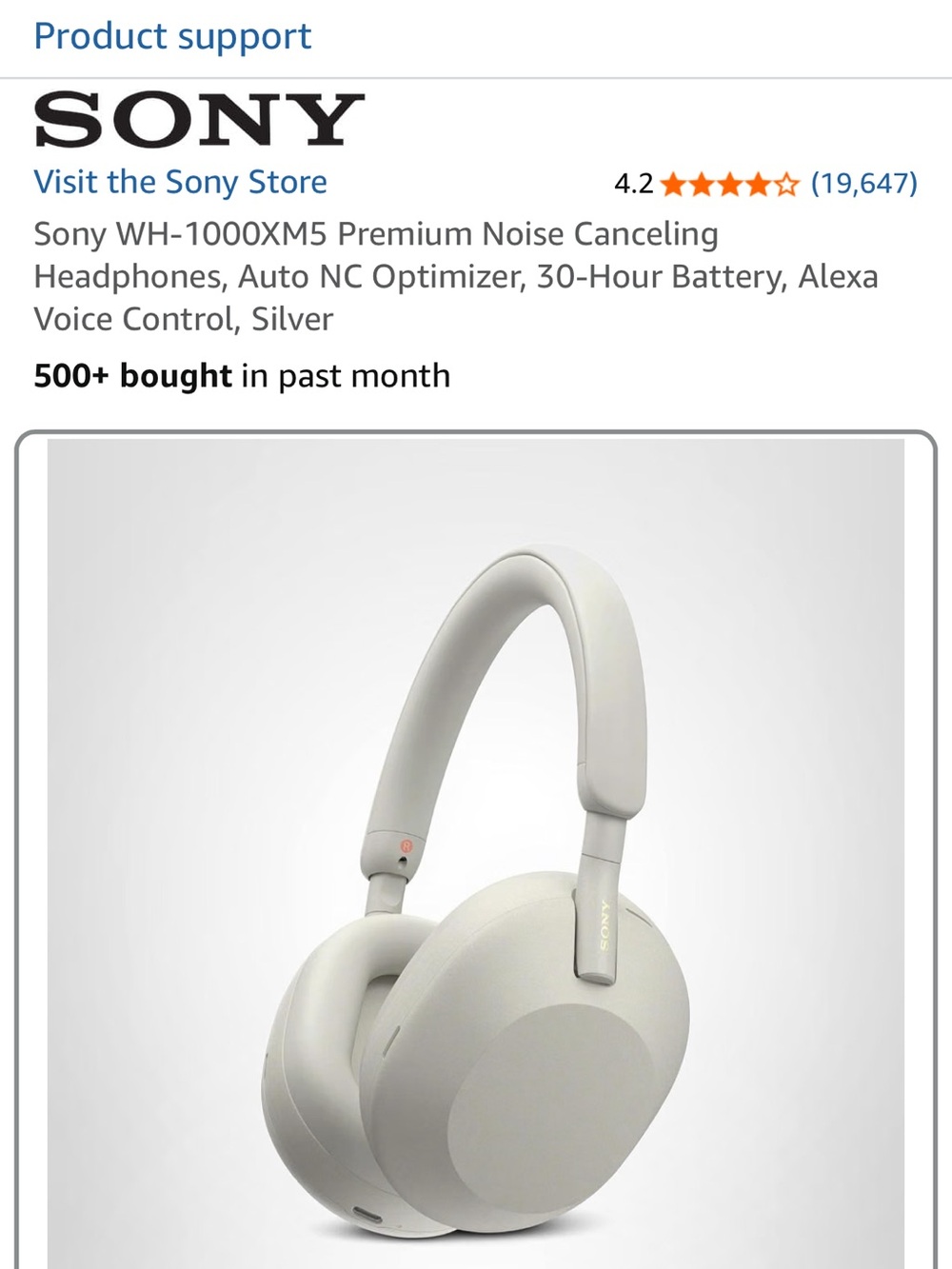 Sony WH-1000XM5 Over-Ear Headphones - Silver White